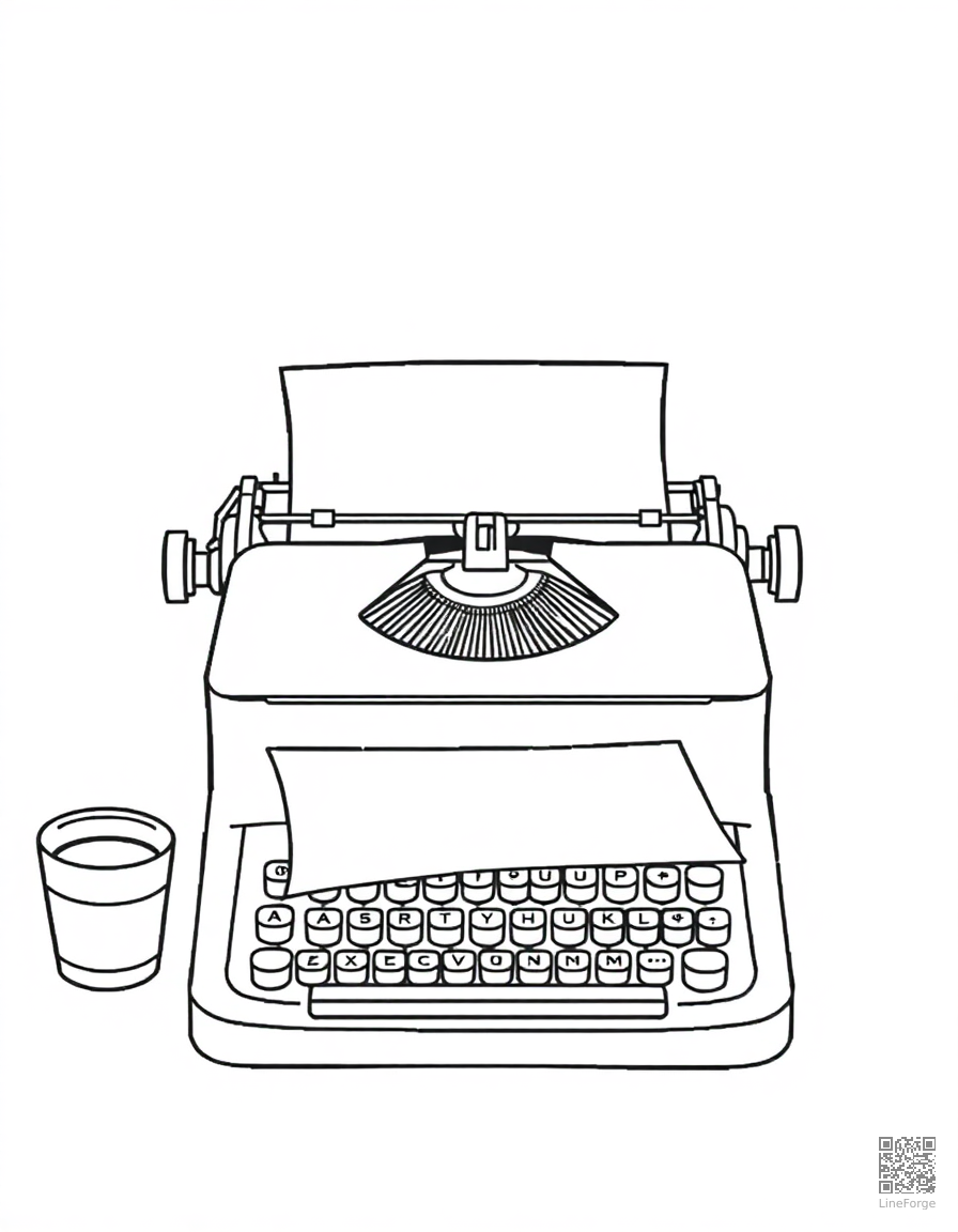 vintage typewriter with paper and coffee coloring page Minimal style - free printable