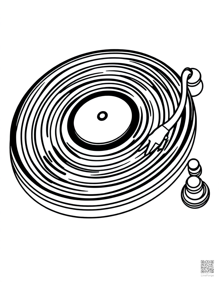 vinyl record player spinning coloring page Contour style - free printable