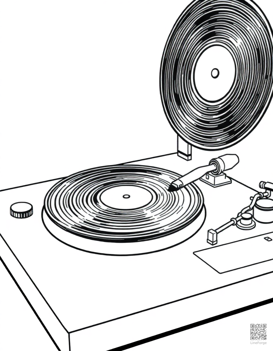 vinyl record player spinning coloring page Manga style - free printable