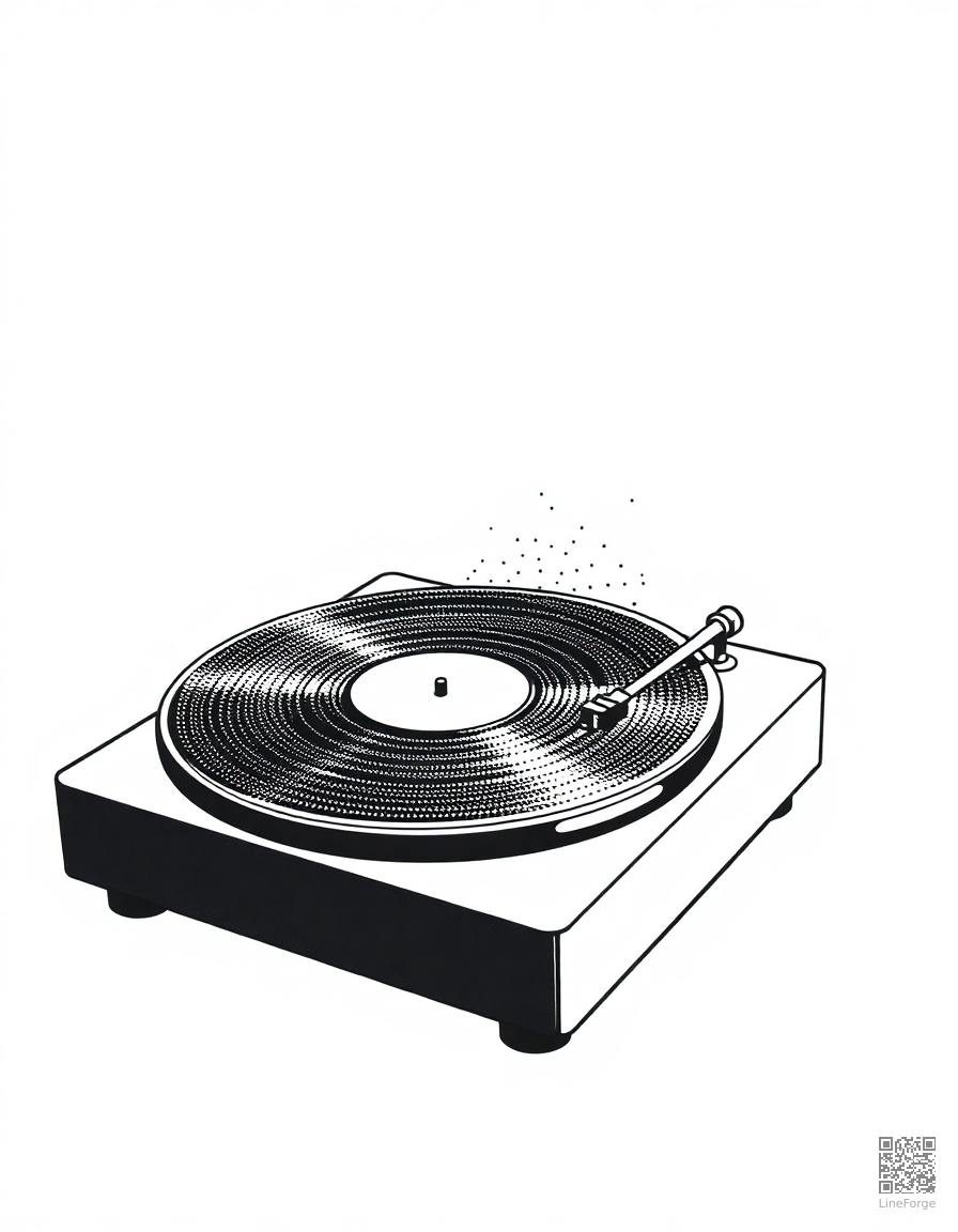 vinyl record player spinning coloring page Stipple style - free printable