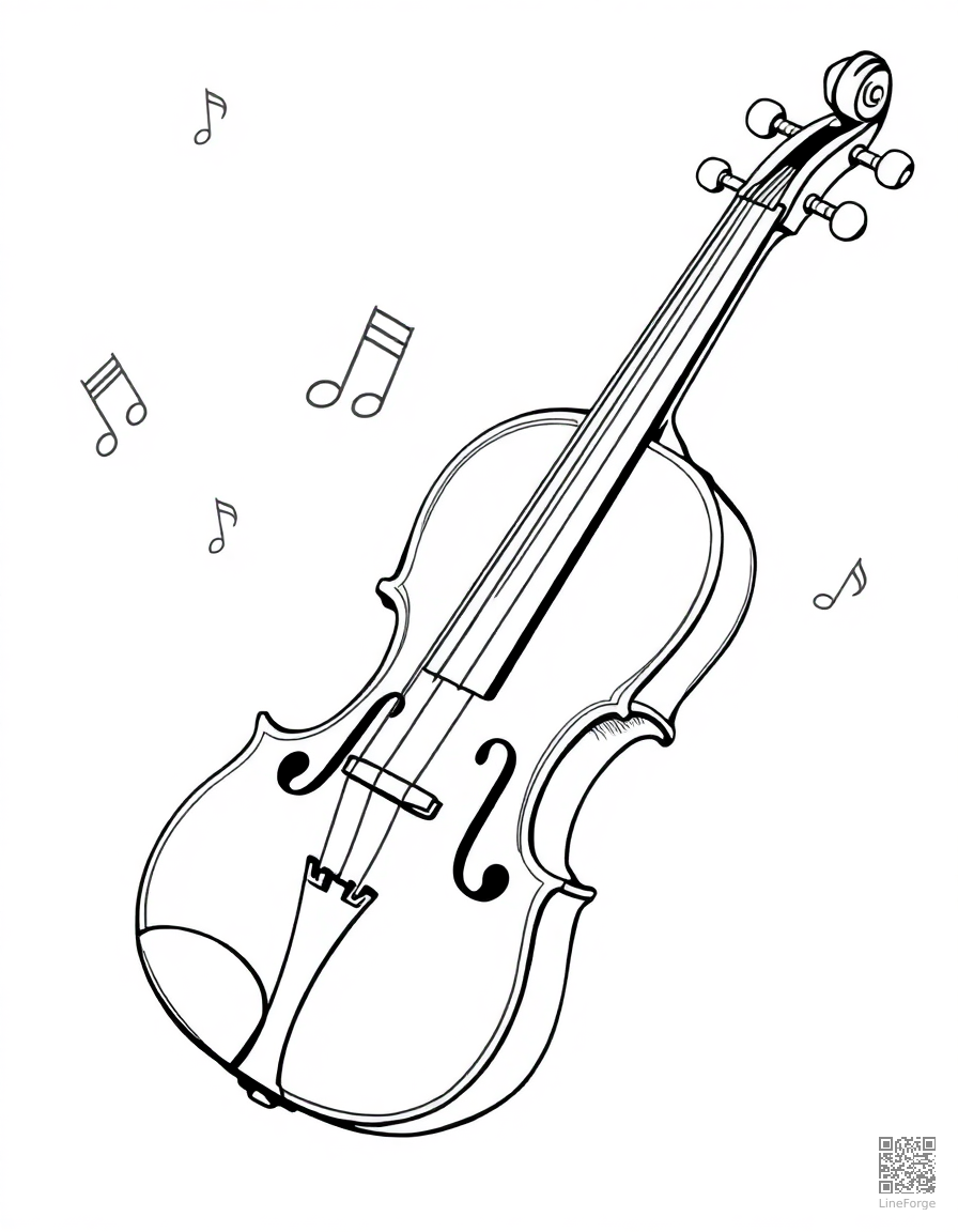 violin with musical notes floating around coloring page Manga style - free printable