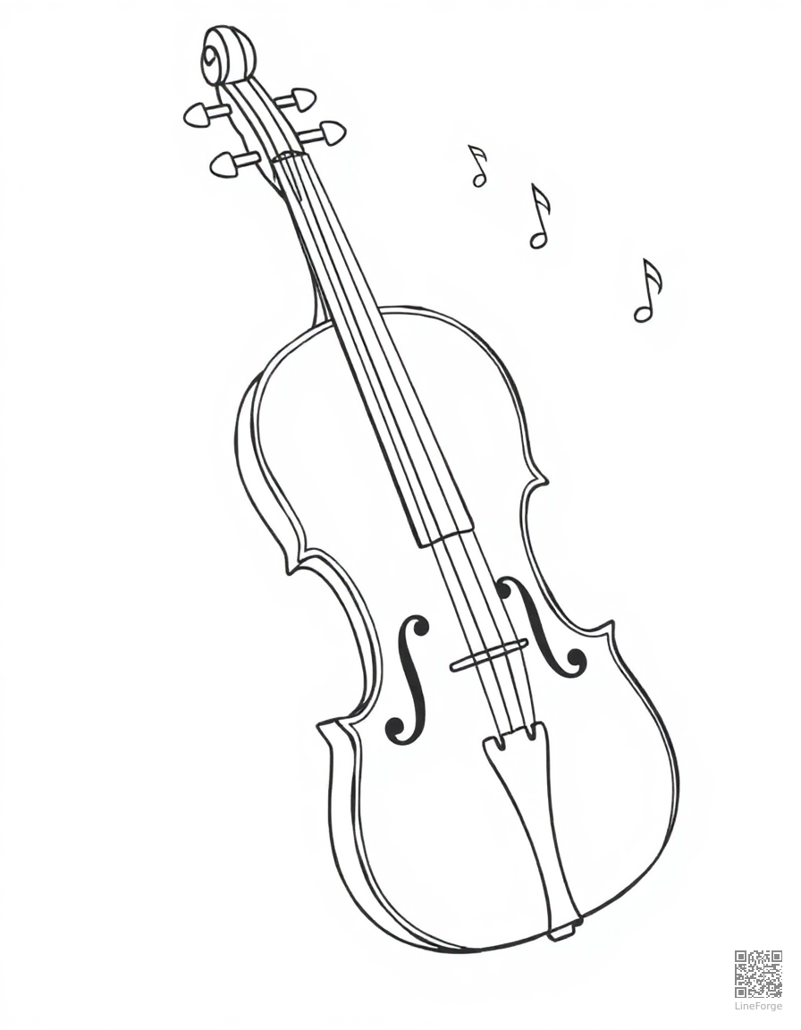 violin with musical notes floating around coloring page Minimal style - free printable