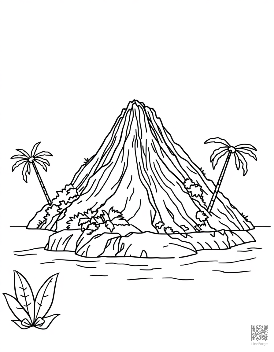 volcanic island with lush tropical growth coloring page Minimal style - free printable