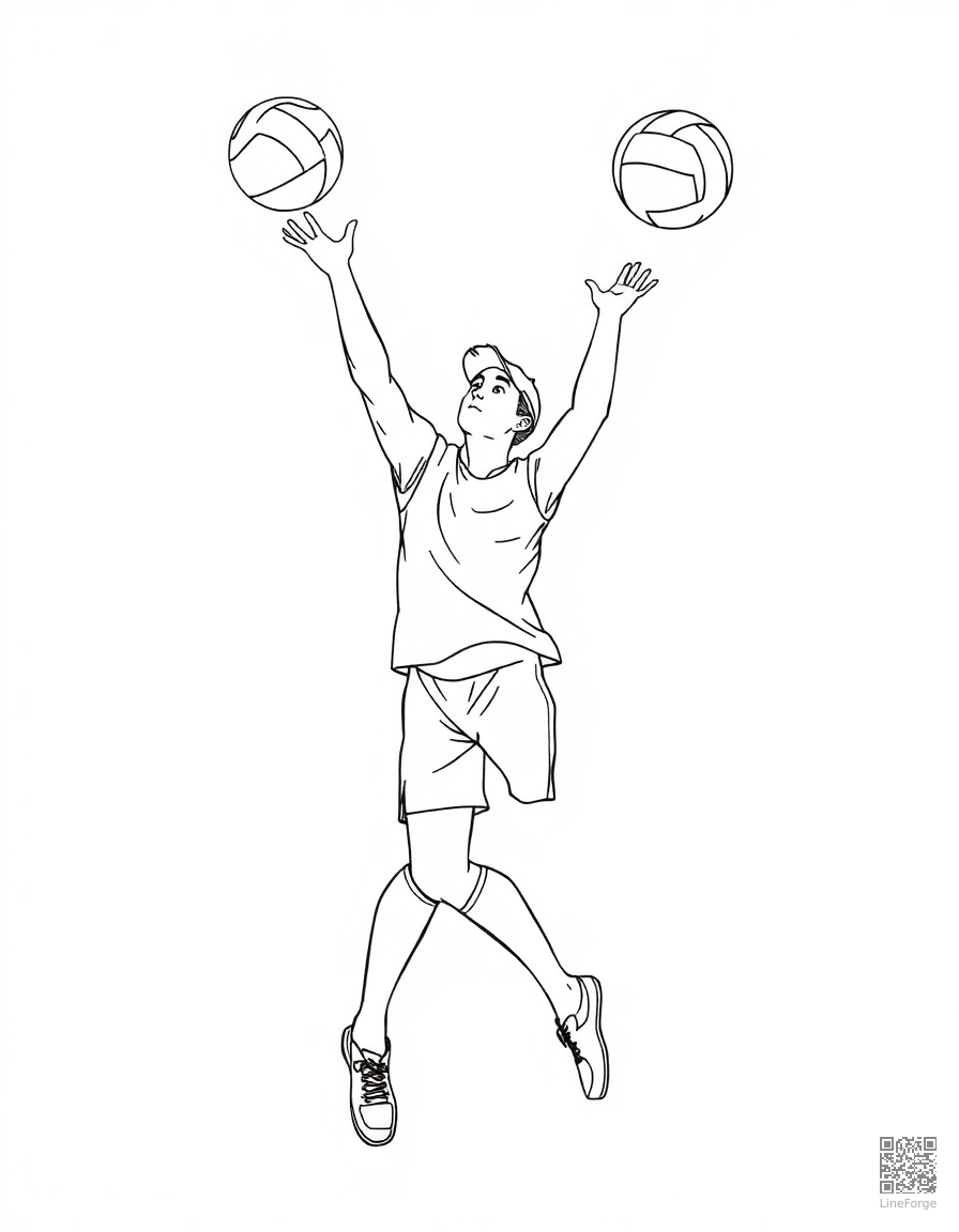 volleyball player spiking the ball coloring page Contour style - free printable