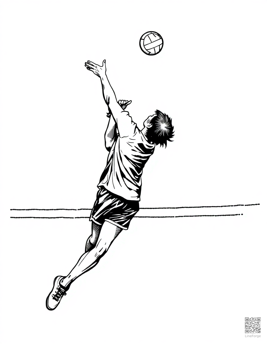volleyball player spiking the ball coloring page Crosshatch style - free printable