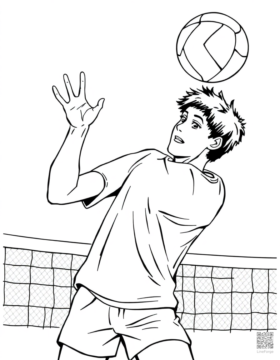 volleyball player spiking the ball coloring page Manga style - free printable