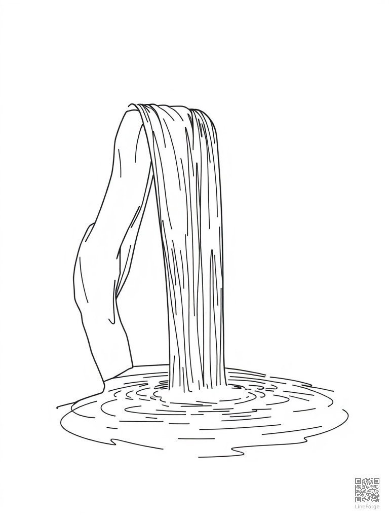 Waterfall cascading into a crystal clear pool coloring page Minimal style - free printable