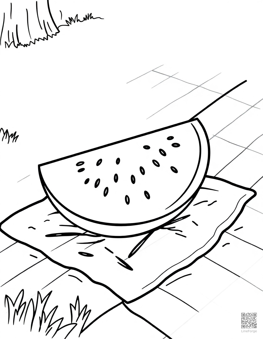 watermelon slice on a picnic blanket coloring page Minimal style - free printable