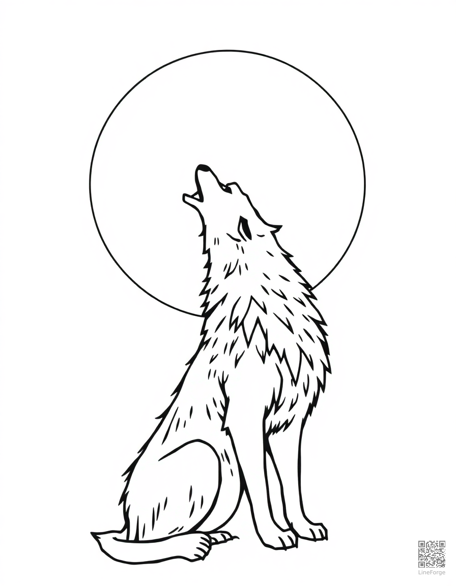 werewolf howling at the full moon coloring page Minimal style - free printable