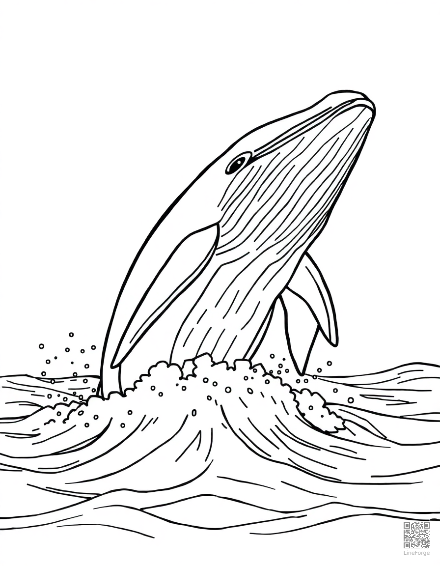 Whale breaching the ocean surface coloring page Contour style - free printable