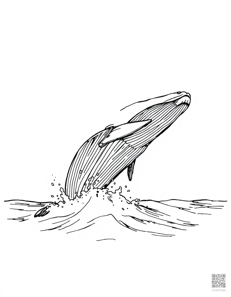 Whale breaching the ocean surface coloring page Crosshatch style - free printable