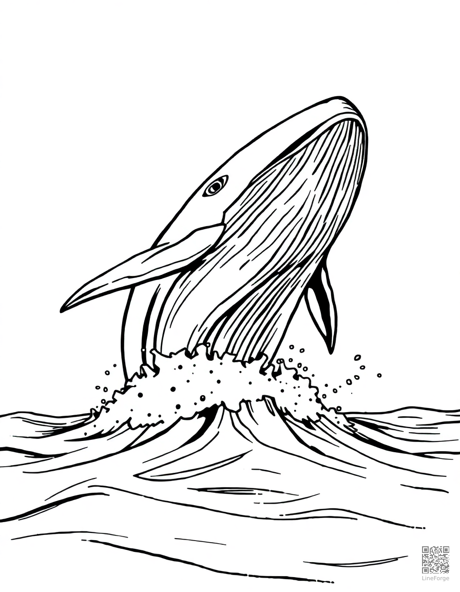Whale breaching the ocean surface coloring page Manga style - free printable