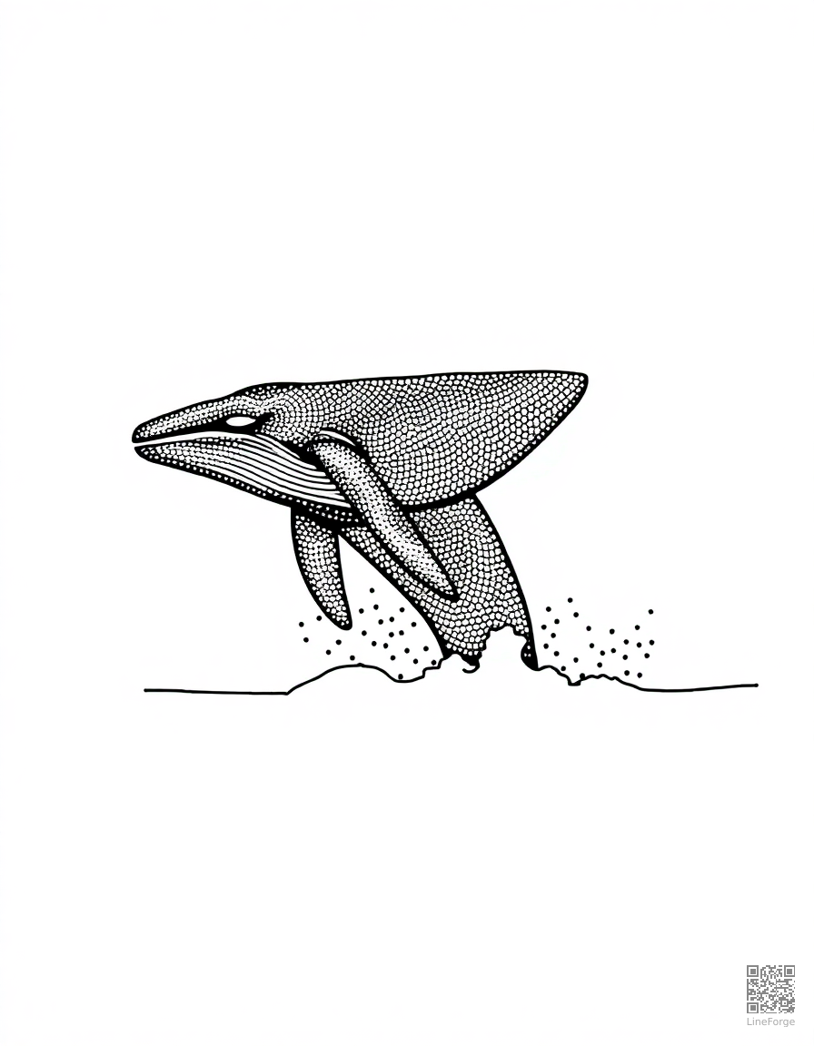 Whale breaching the ocean surface coloring page Stipple style - free printable