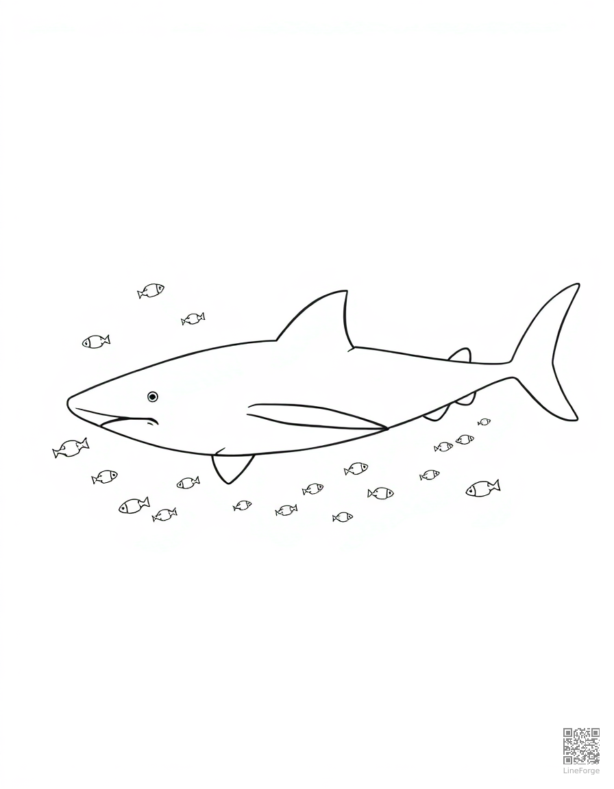 whale shark surrounded by small fish coloring page Minimal style - free printable