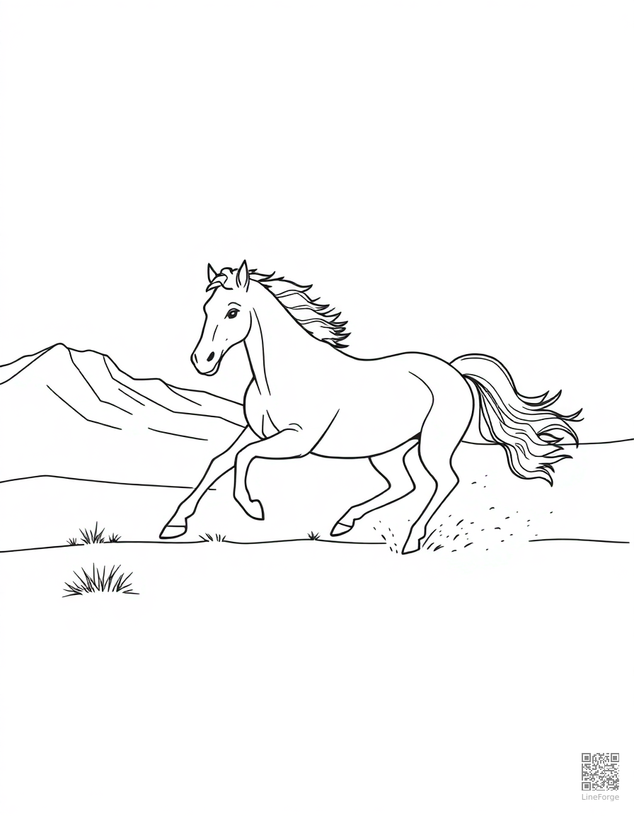 wild mustang galloping across a desert mesa coloring page Minimal style - free printable