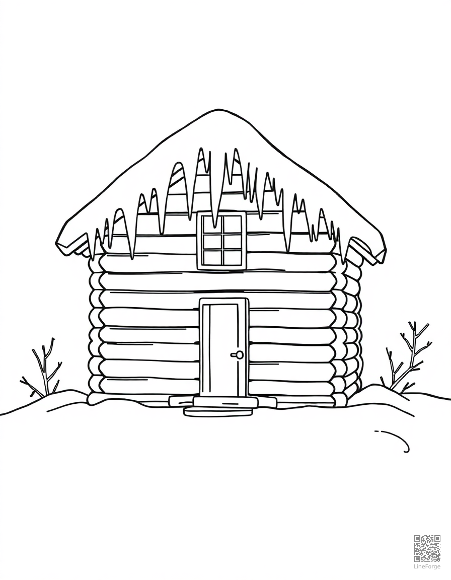 winter cabin with icicles on the roof coloring page Contour style - free printable