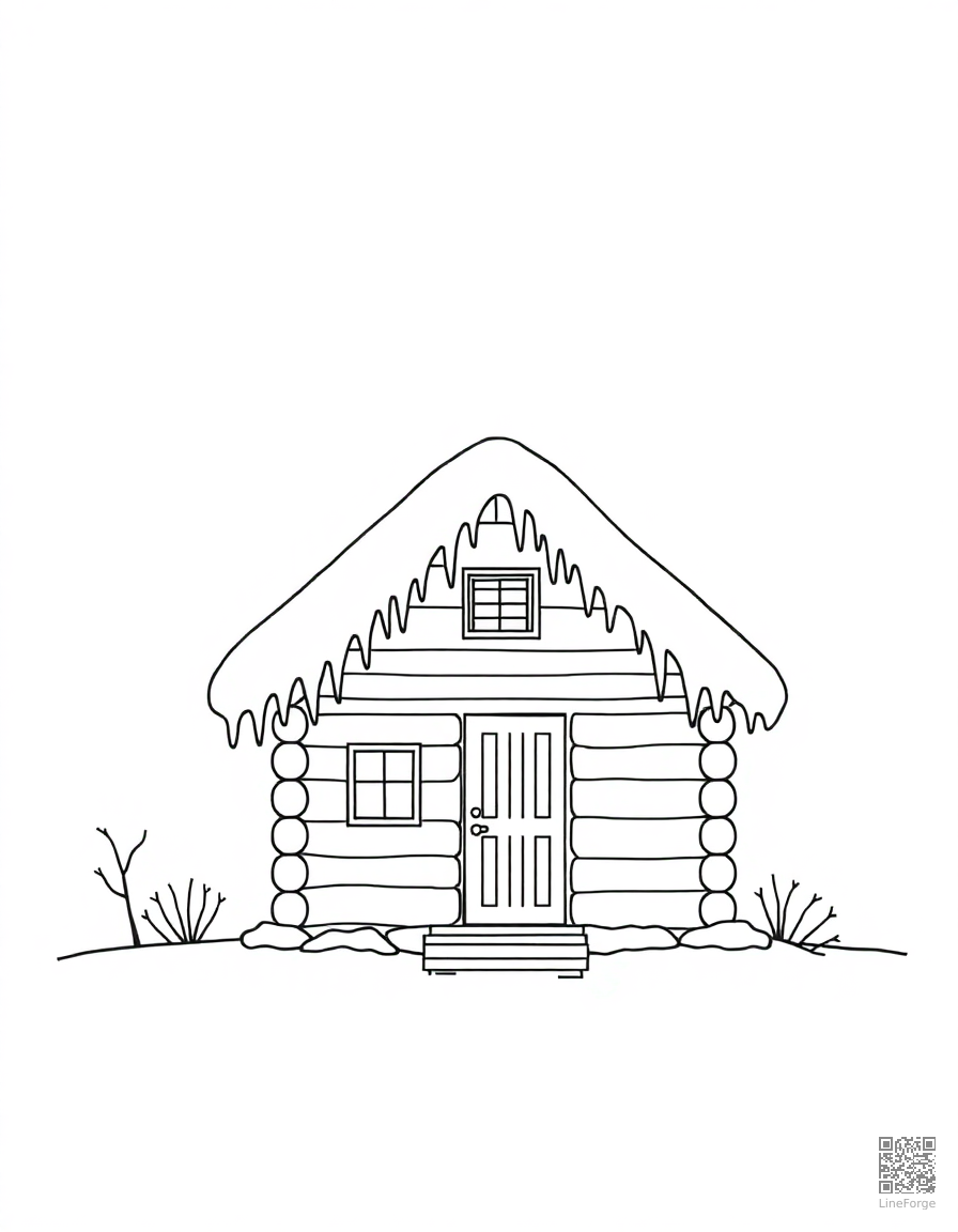 winter cabin with icicles on the roof coloring page Minimal style - free printable