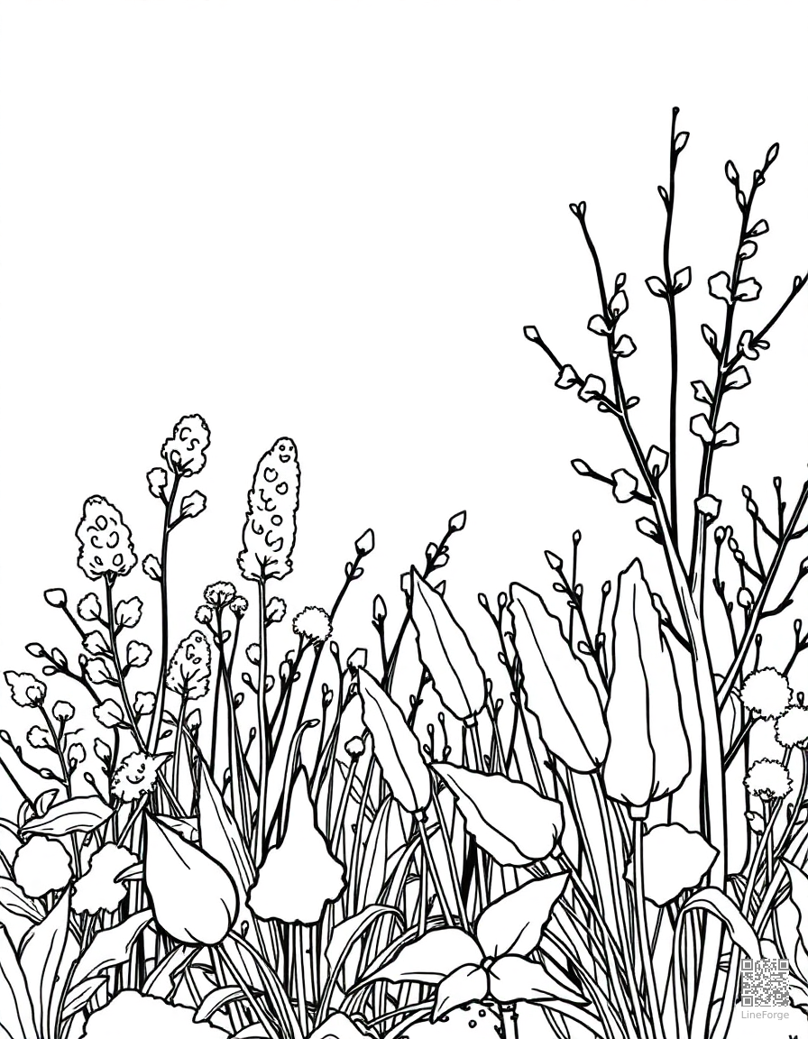 winter garden with frosted plants coloring page Manga style - free printable