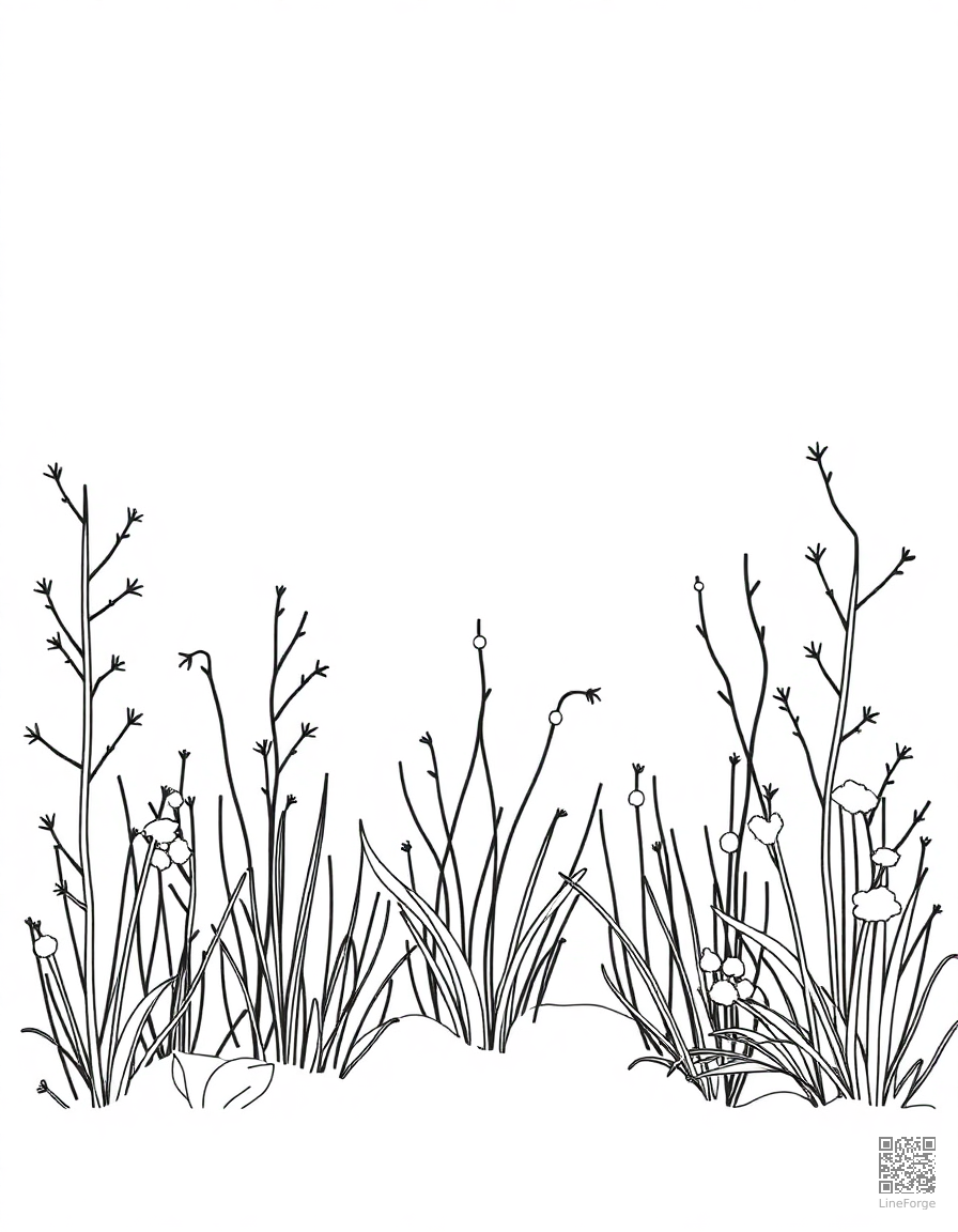 winter garden with frosted plants coloring page Minimal style - free printable