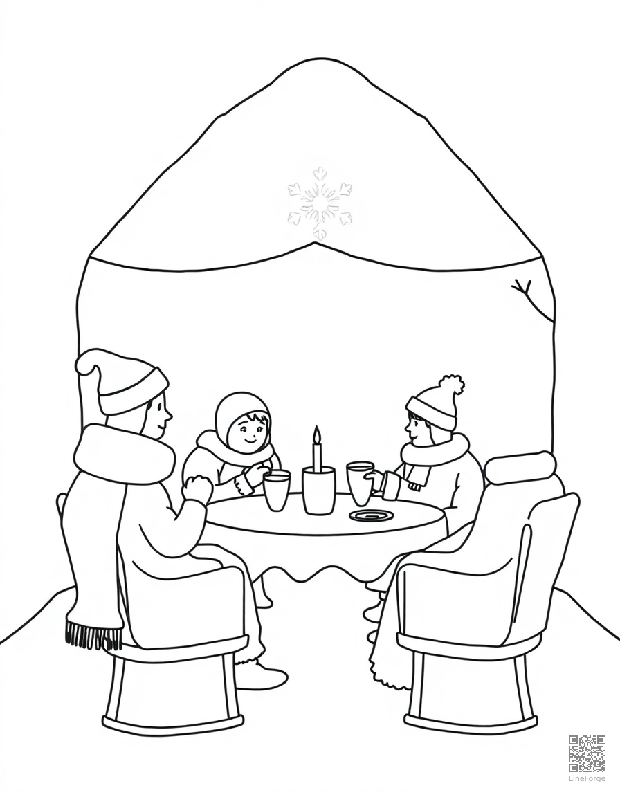 winter tea party in a snow fort coloring page Minimal style - free printable