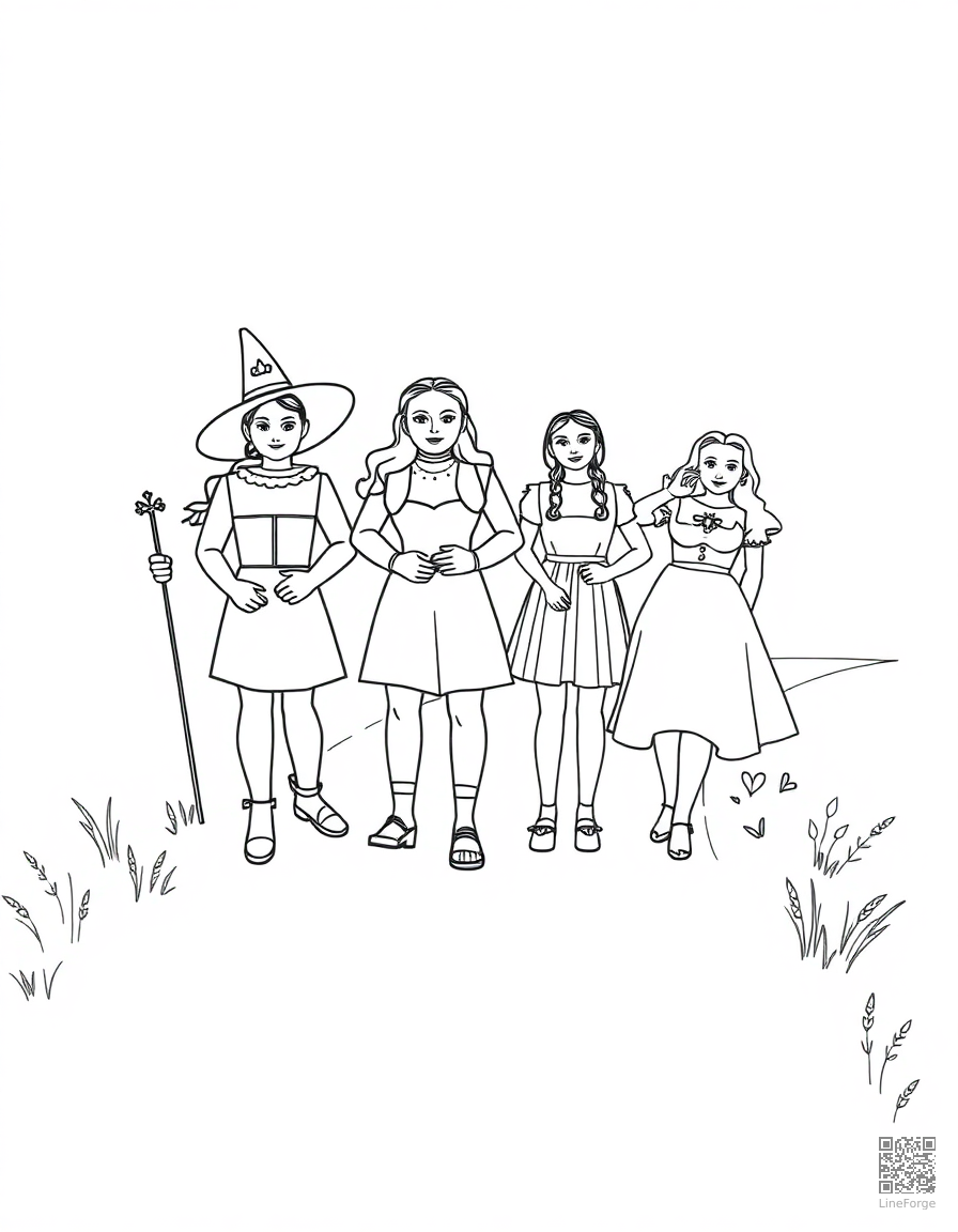 wizard of oz characters on the yellow brick road coloring page Minimal style free printable