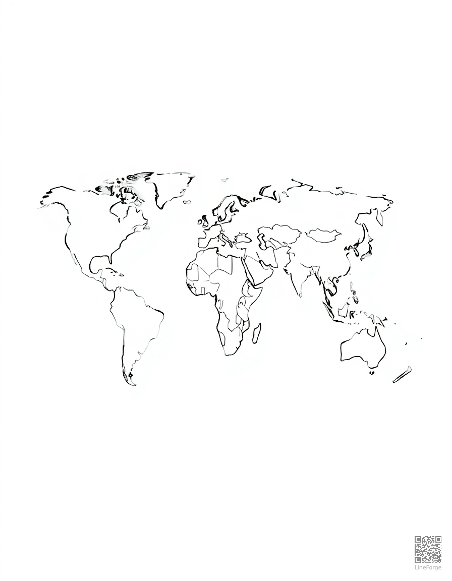 world map with animals from each continent coloring page Crosshatch style free printable