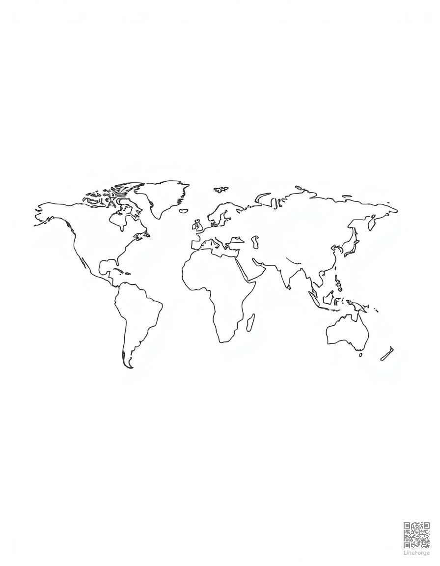 world map with animals from each continent coloring page Minimal style free printable