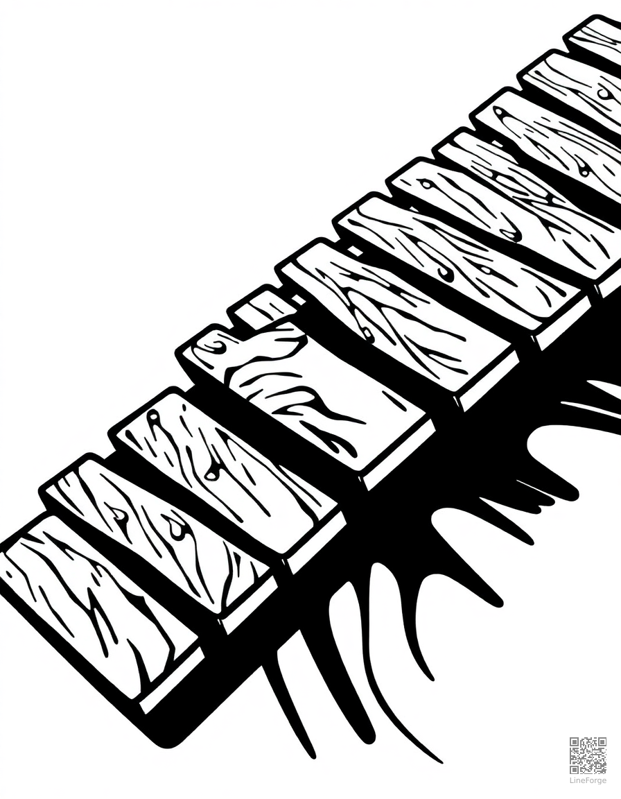 xylophone with colorful bars coloring page Woodcut style - free printable