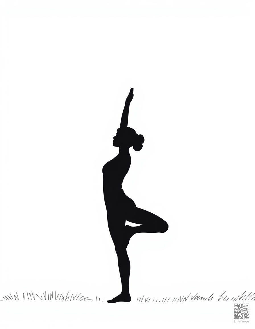 yoga pose silhouette at sunrise coloring page Minimal style - free printable