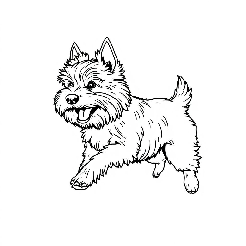 Yorkshire Terrier dog — playing and running, energetic and joyful coloring page Minimal style - free printable