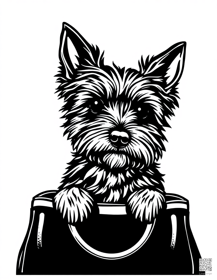 yorkshire terrier sitting in a handbag coloring page Woodcut style - free printable