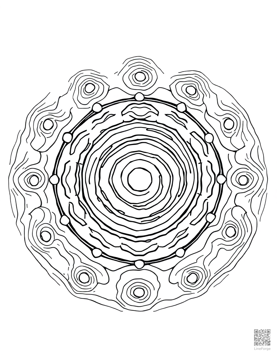 zen garden mandala with raked sand patterns coloring page Manga style - free printable