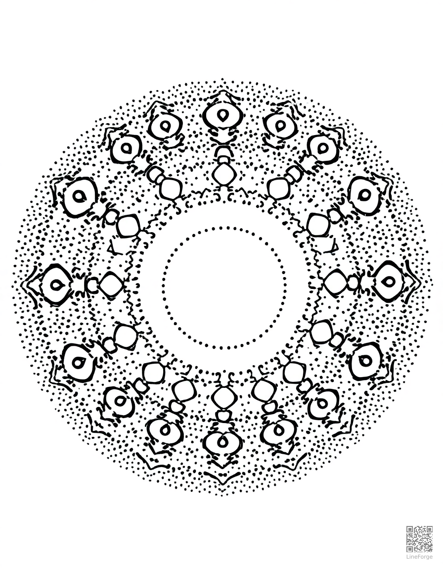 zen garden mandala with raked sand patterns coloring page Stipple style - free printable