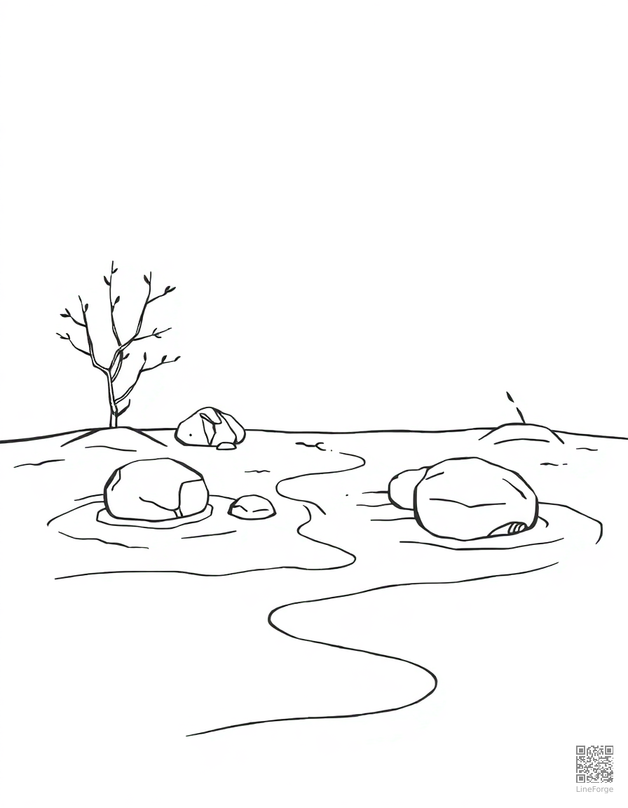 zen garden with raked sand and stones coloring page Contour style - free printable