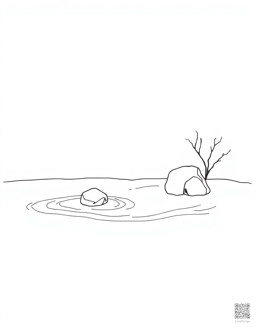 zen garden with raked sand and stones coloring page Minimal style - free printable