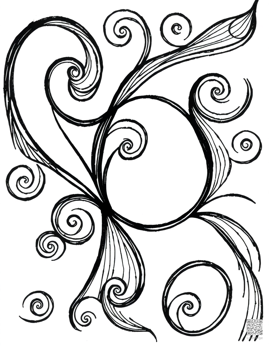 Zentangle abstract pattern with swirls coloring page Crosshatch style free printable