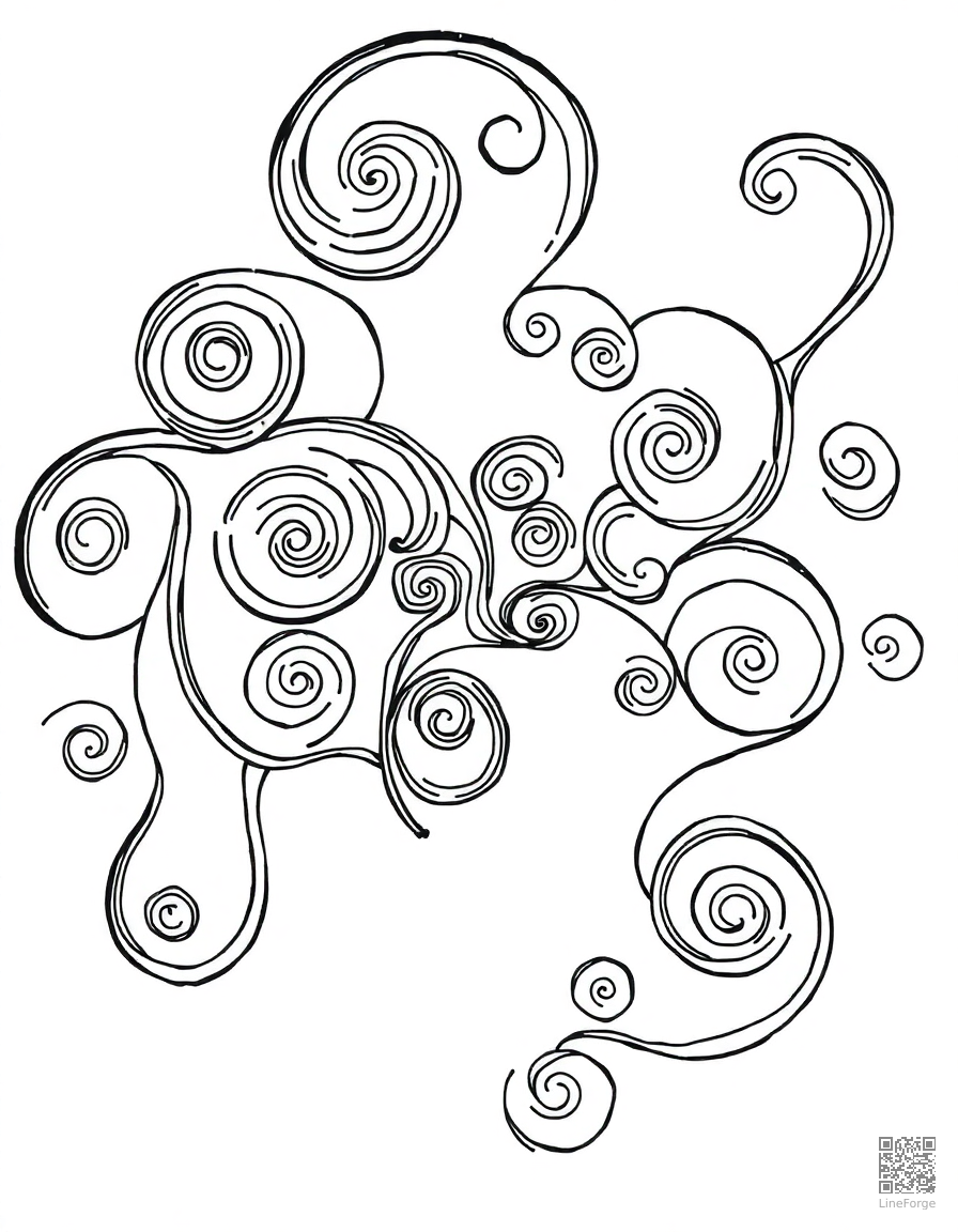 Free zentangle abstract pattern with swirls coloring page in manga style — printable line art