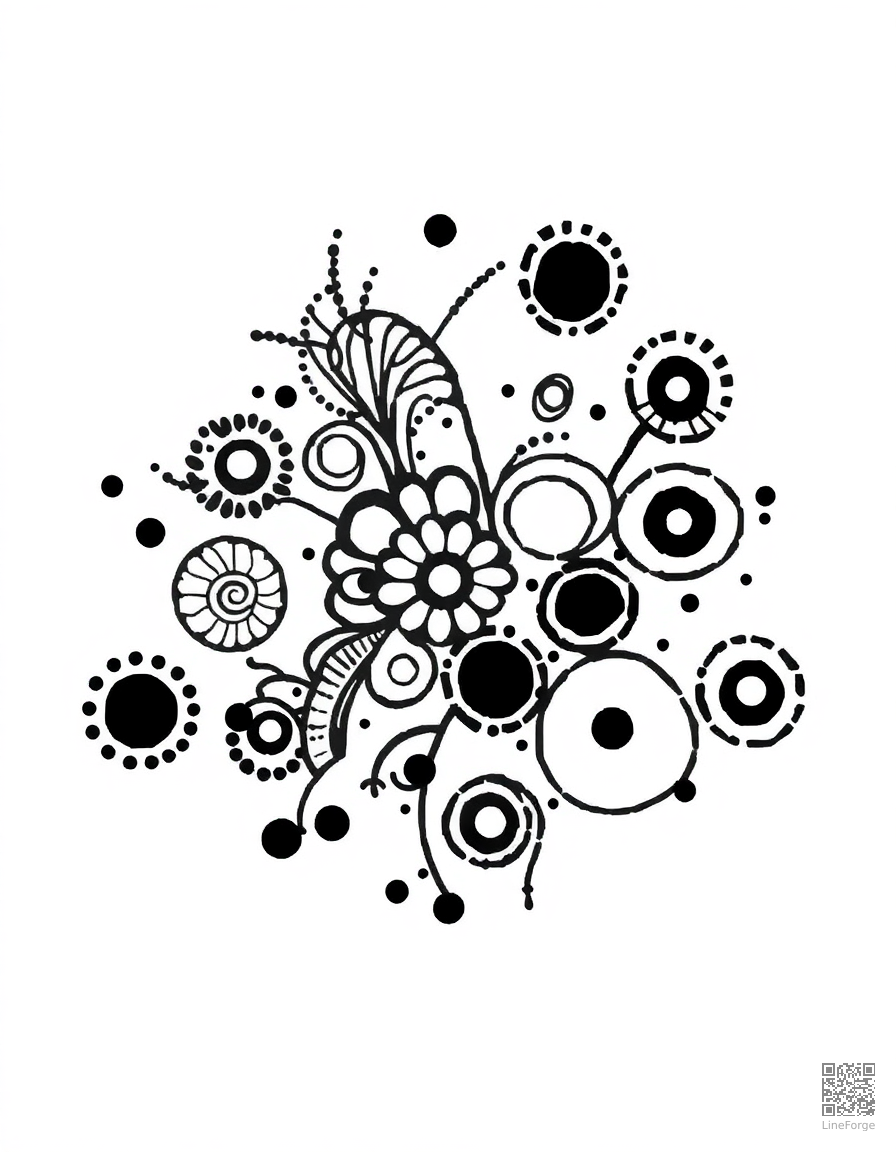 zentangle pattern with organic shapes coloring page Stipple style - free printable